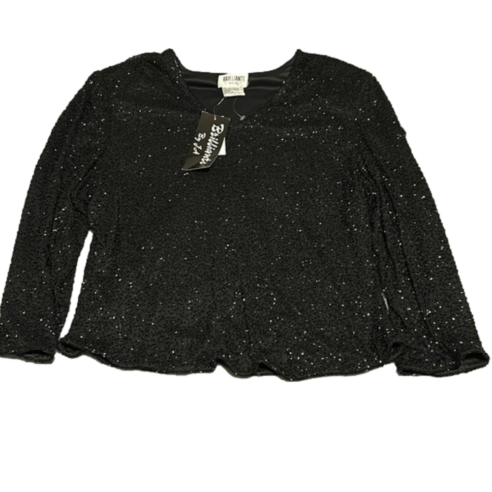 Brilliante By JA 2XL Womens Beaded Sparkly Blouse Long Sleeve Vintage